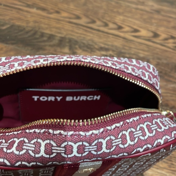 Tory Burch Crossbody Garnet / Cream Chainlink Pattern with Racing Stripe - Picture 5 of 9